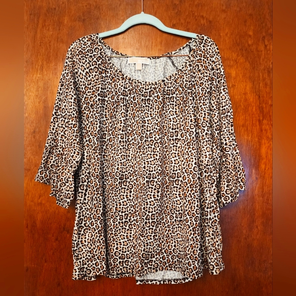 Michael Kors 2x Animal Print Leopard Top flared sleeves